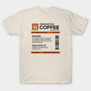 Funny Caramel Sweet Corn Frappuccino Prescription Label for medical and nursing students, nurses, doctors, and health workers who are coffee lovers T-Shirt